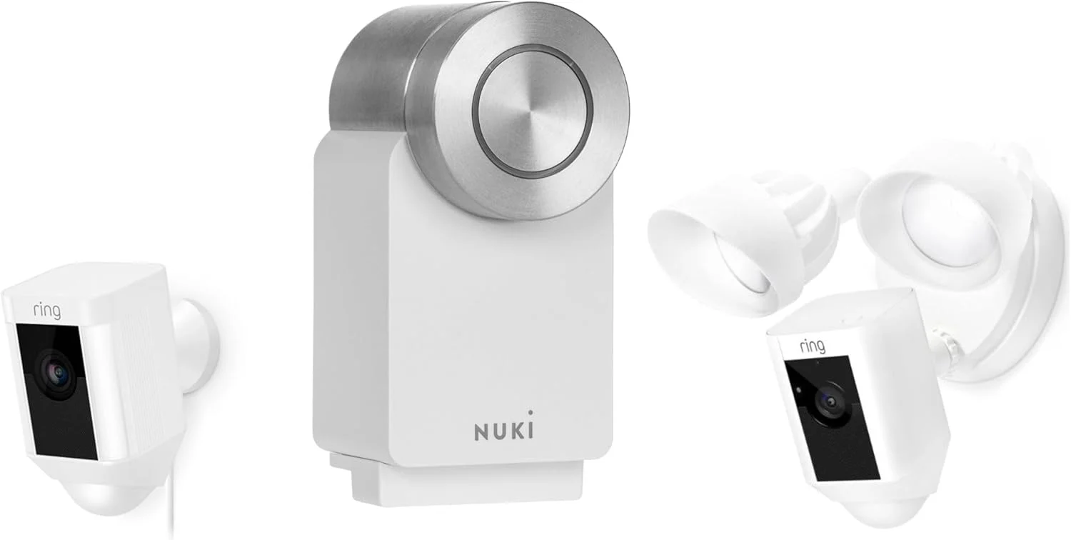 قفل هوشمند نوکی پرو نسل 4 سفید - به همراه دوربین نورافکن رینگ و دوربین اسپات لایت رینگ