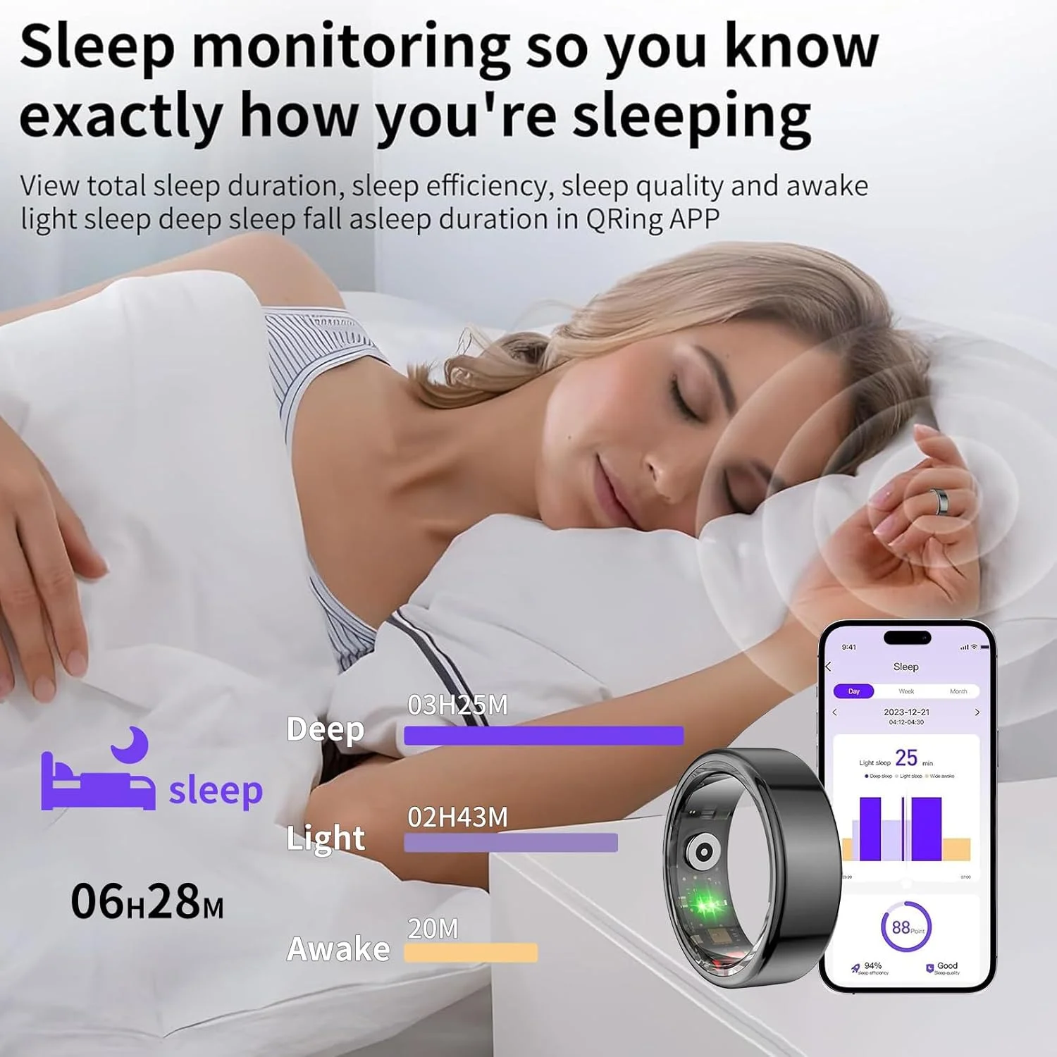 حلقه هوشمند بلوتوثی OBEST، ردیاب سلامتی با قابلیت پایش خواب، ضربان قلب، تناسب اندام، اکسیژن خون، کالری، ضد آب، حلقه سلامتی برای آقایان/بانوان، سازگار با اندروید و iOS (سایز 12)