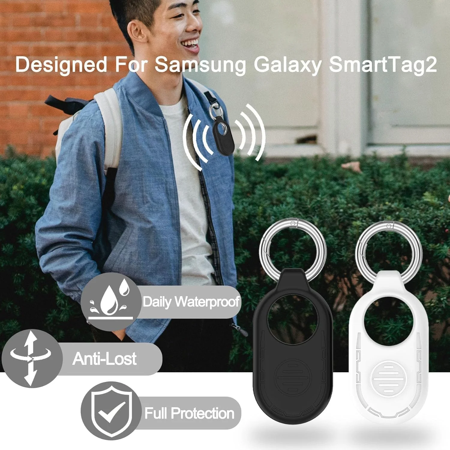 کاور سیلیکونی محافظ تگ هوشمند سامسونگ گلکسی SmartTag2، بسته 4 عددی، با حلقه کلید، نگهدارنده ردیاب برای چمدان، کیف پول، کلید، ضد گم شدن (مشکی، سفید، صورتی، سبز)