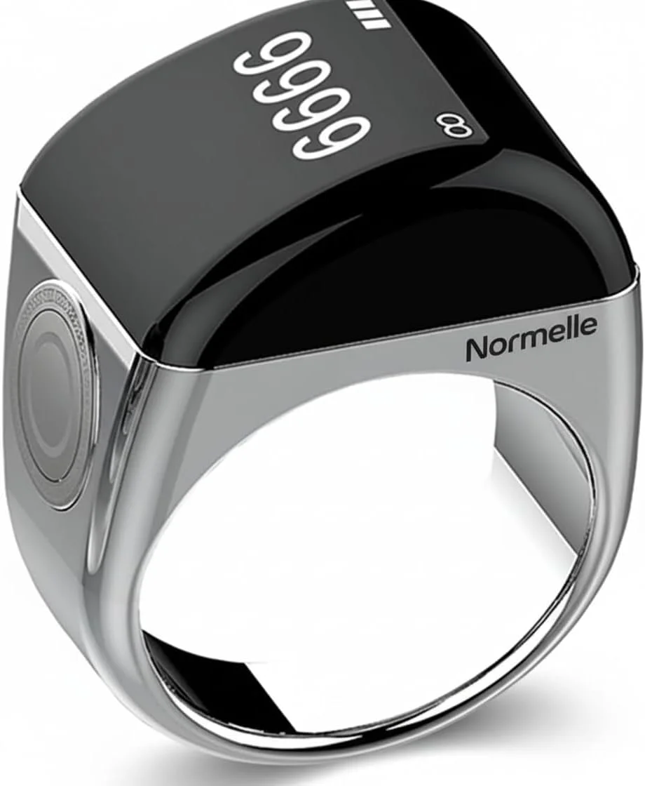 حلقه تسبیح شمار هوشمند قبله نما نورمل با نمایشگر OLED، 5 یادآور زمان نماز، چرخش صفحه، شمارنده ذکر انگشتی، همگام سازی بلوتوثی، حلقه نماز دیجیتال اسلامی قابل شارژ