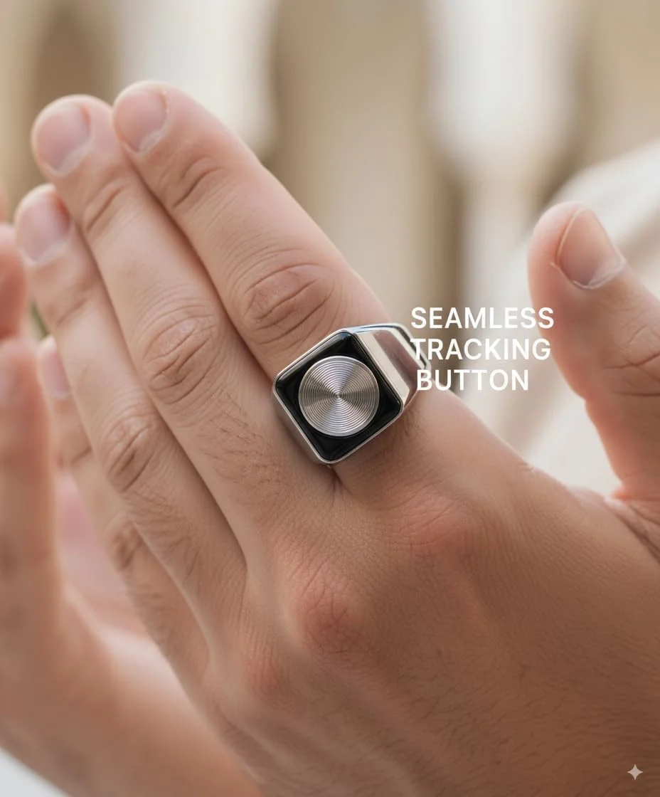 حلقه تسبیح شمار هوشمند قبله نما نورمل با نمایشگر OLED، 5 یادآور زمان نماز، چرخش صفحه، شمارنده ذکر انگشتی، همگام سازی بلوتوثی، حلقه نماز دیجیتال اسلامی قابل شارژ