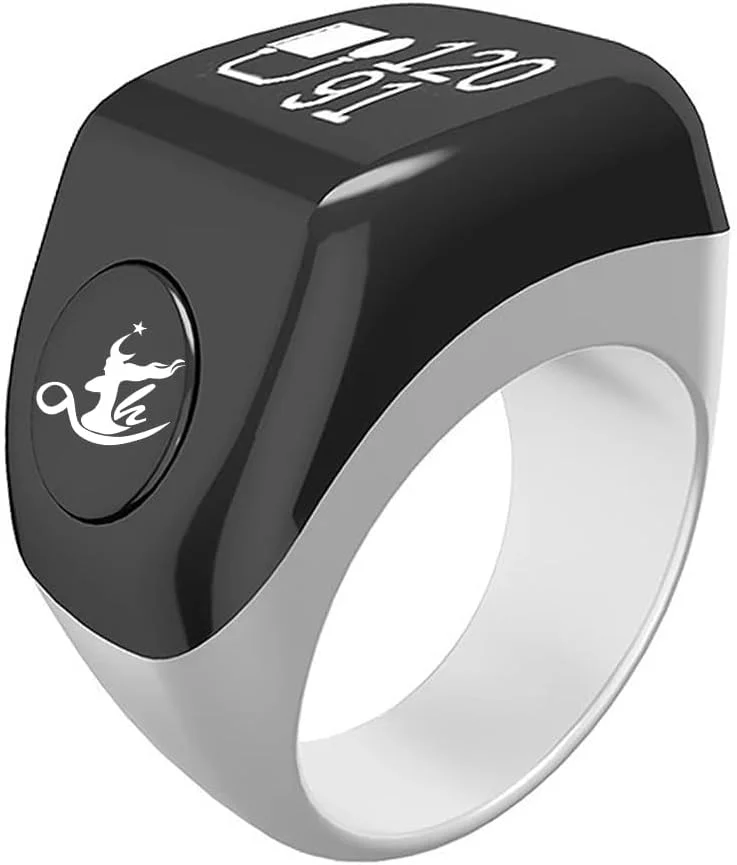 انگشتر هوشمند تسبیح چند منظوره علاءالدین، شمارنده تسبیح، راهنمای نشانگر جهت قبله، ساعت زنگ دار 5 اذان، تسبیح الکترونیکی، هدیه عید فطر عید قربان رمضان برای مردان و زنان، حلقه ذکر کانکت سفید