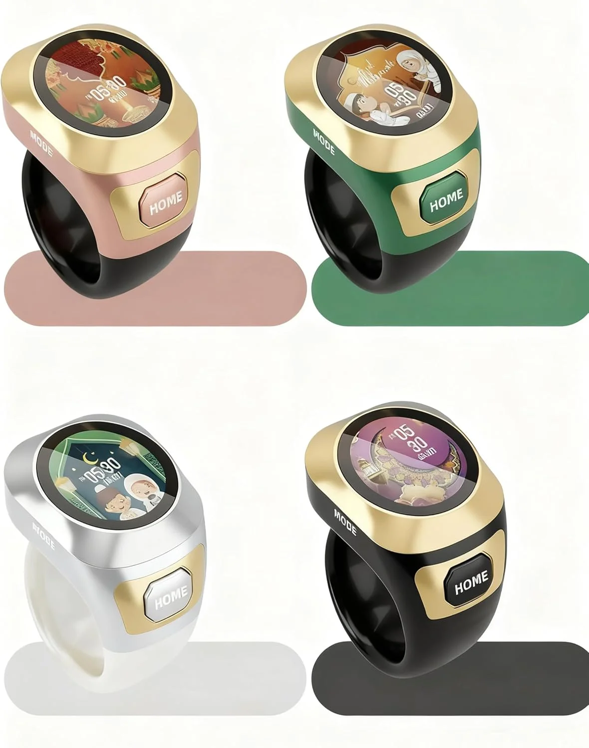 حلقه هوشمند، حلقه تسبیح، نماز مسلمانان، صفحه نمایش رنگی LED فوق العاده بزرگ، حالت های مختلف قابل تغییر، یادآوری زمان بندی نماز، شمارنده، فناوری پوشیدنی، 3 سایز سازگار (18/20/22 میلی متر) (مشکی)