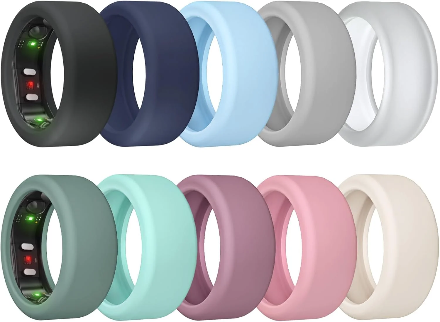 بسته 10 عددی محافظ انگشتر سیلیکونی الاستیک برای نسل 2 RingConn، لوازم جانبی مناسب ورزش برای آقایان و بانوان (همه 10 رنگ - 6، S (7/8/9/10/11))