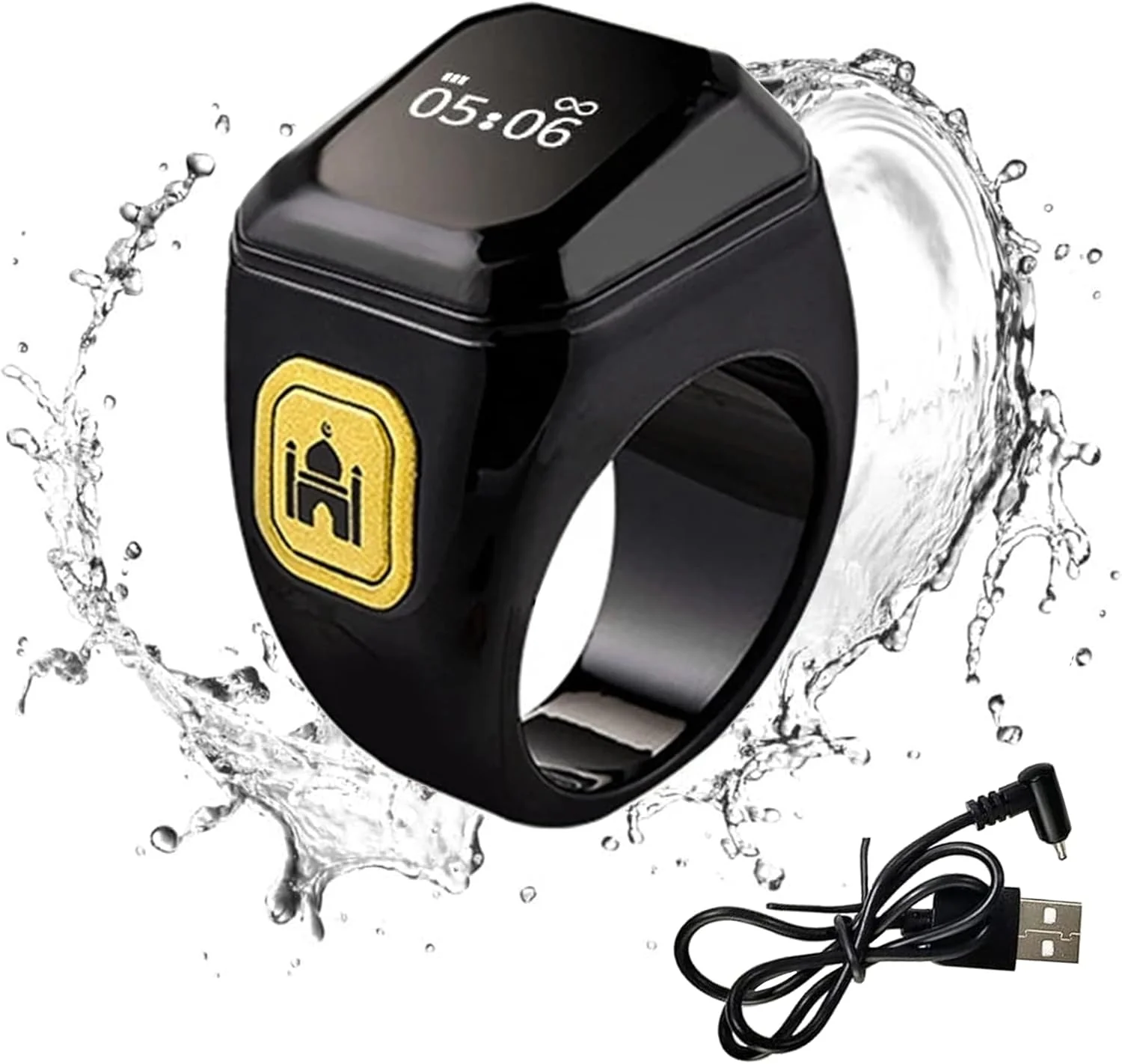 حلقه تسبیح هوشمند KEWAYO، حلقه ذکر دیجیتال مسلمان 18 میلی‌متری، نمایشگر OLED، شمارنده تسبیح، فناوری پوشیدنی، ضد آب، قابل شارژ با USB