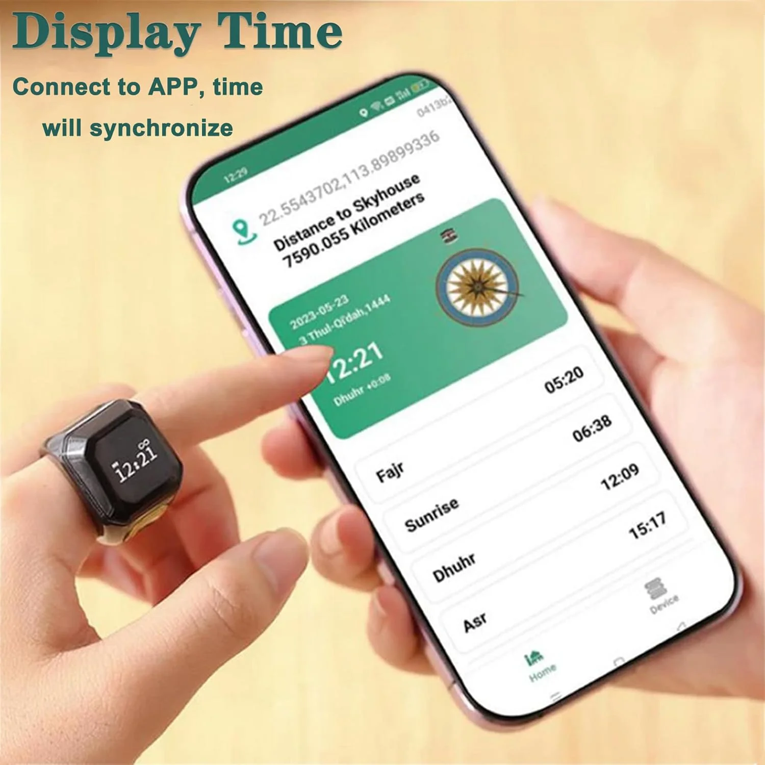 حلقه تسبیح هوشمند KEWAYO، حلقه ذکر دیجیتال مسلمان 18 میلی‌متری، نمایشگر OLED، شمارنده تسبیح، فناوری پوشیدنی، ضد آب، قابل شارژ با USB