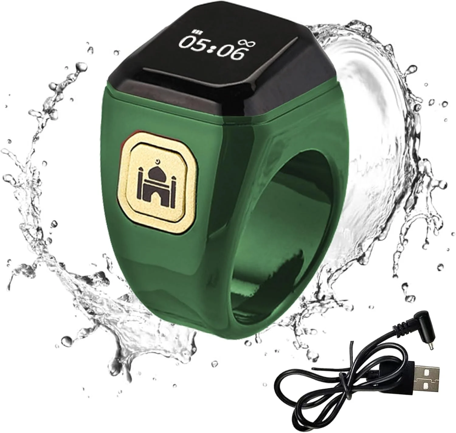 حلقه تسبیح هوشمند KEWAYO، حلقه ذکر دیجیتال مسلمانان 18 میلی‌متری، شمارنده تسبیح با نمایشگر OLED، فناوری پوشیدنی، ضد آب، قابل شارژ با USB