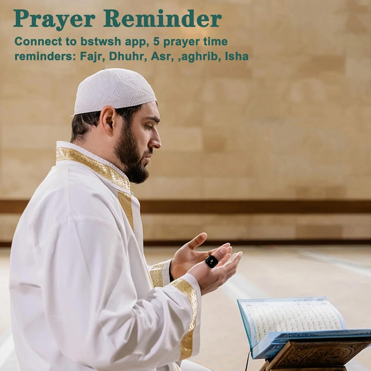 حلقه تسبیح هوشمند KEWAYO، حلقه ذکر دیجیتال مسلمانان 18 میلی‌متری، شمارنده تسبیح با نمایشگر OLED، فناوری پوشیدنی، ضد آب، قابل شارژ با USB