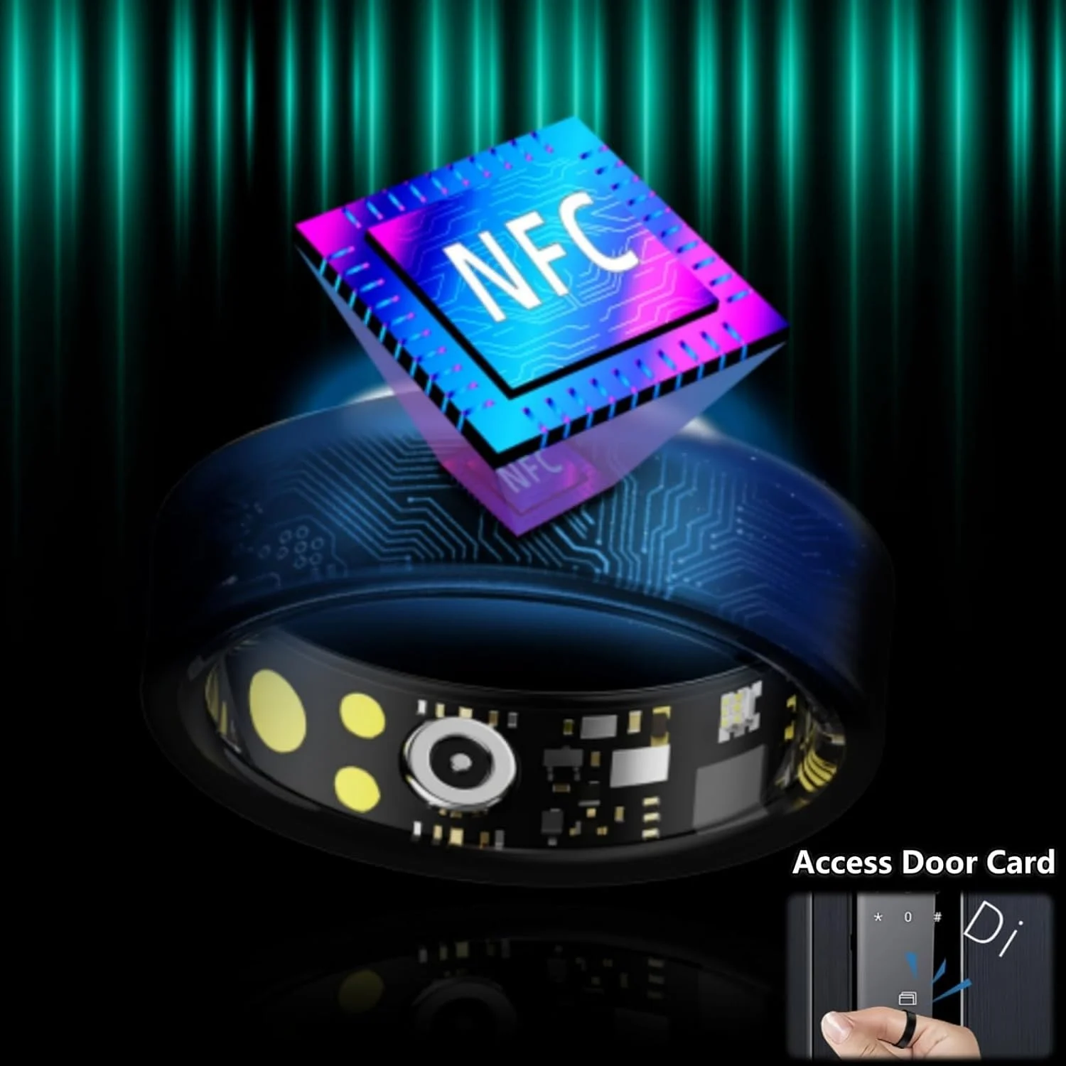 حلقه هوشمند KASTWAVE، حلقه ورزشی ضد آب IP68 با قطر 21.4 میلی متر به همراه جعبه شارژ، حلقه ردیابی تناسب اندام NFC با نمایشگر ضربان قلب، نمایشگر اکسیژن خون، ردیابی خواب، عکاسی از راه دور، مشکی