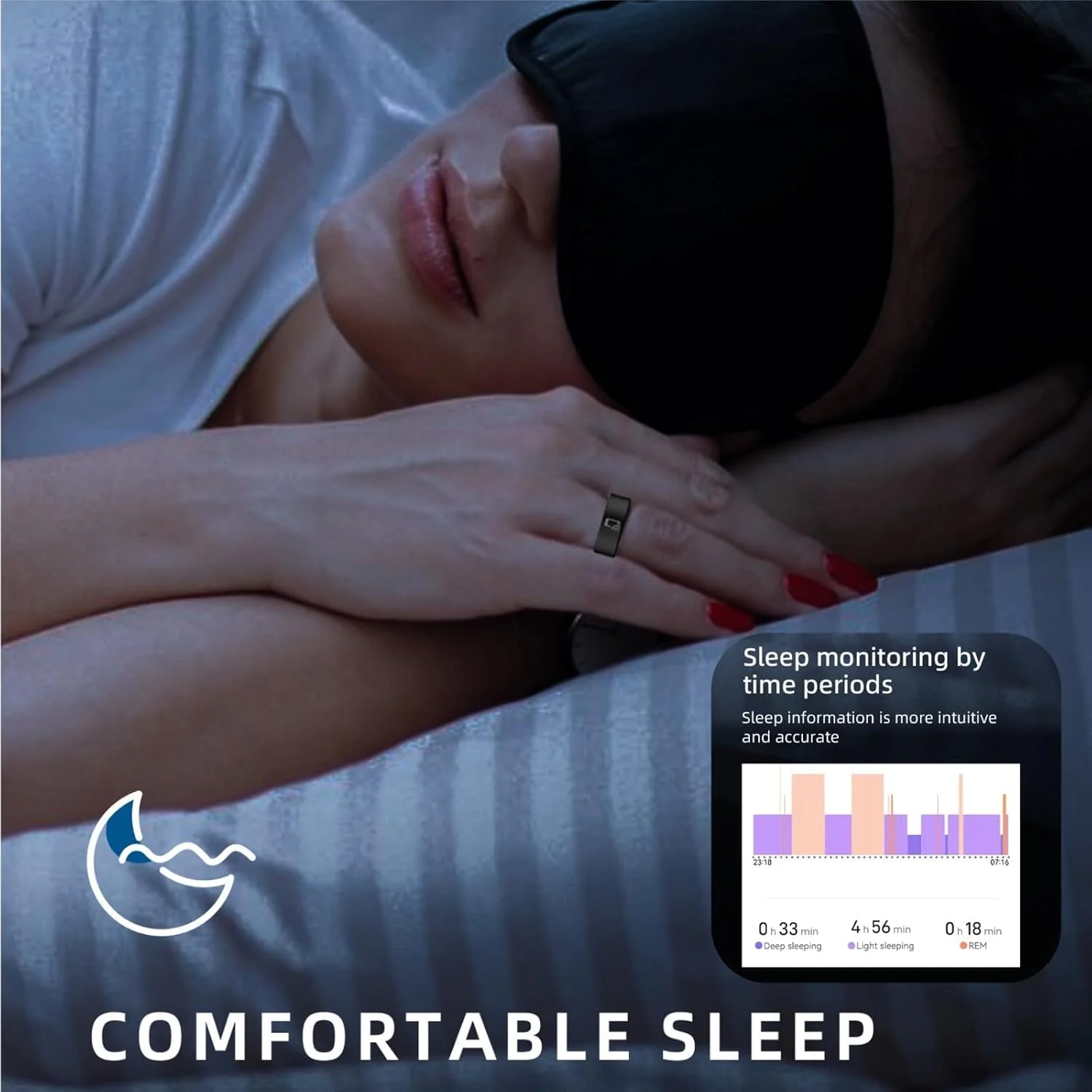 حلقه هوشمند KASTWAVE، حلقه ورزشی ضد آب IP68 با قطر 21.4 میلی متر به همراه جعبه شارژ، حلقه ردیابی تناسب اندام NFC با نمایشگر ضربان قلب، نمایشگر اکسیژن خون، ردیابی خواب، عکاسی از راه دور، مشکی