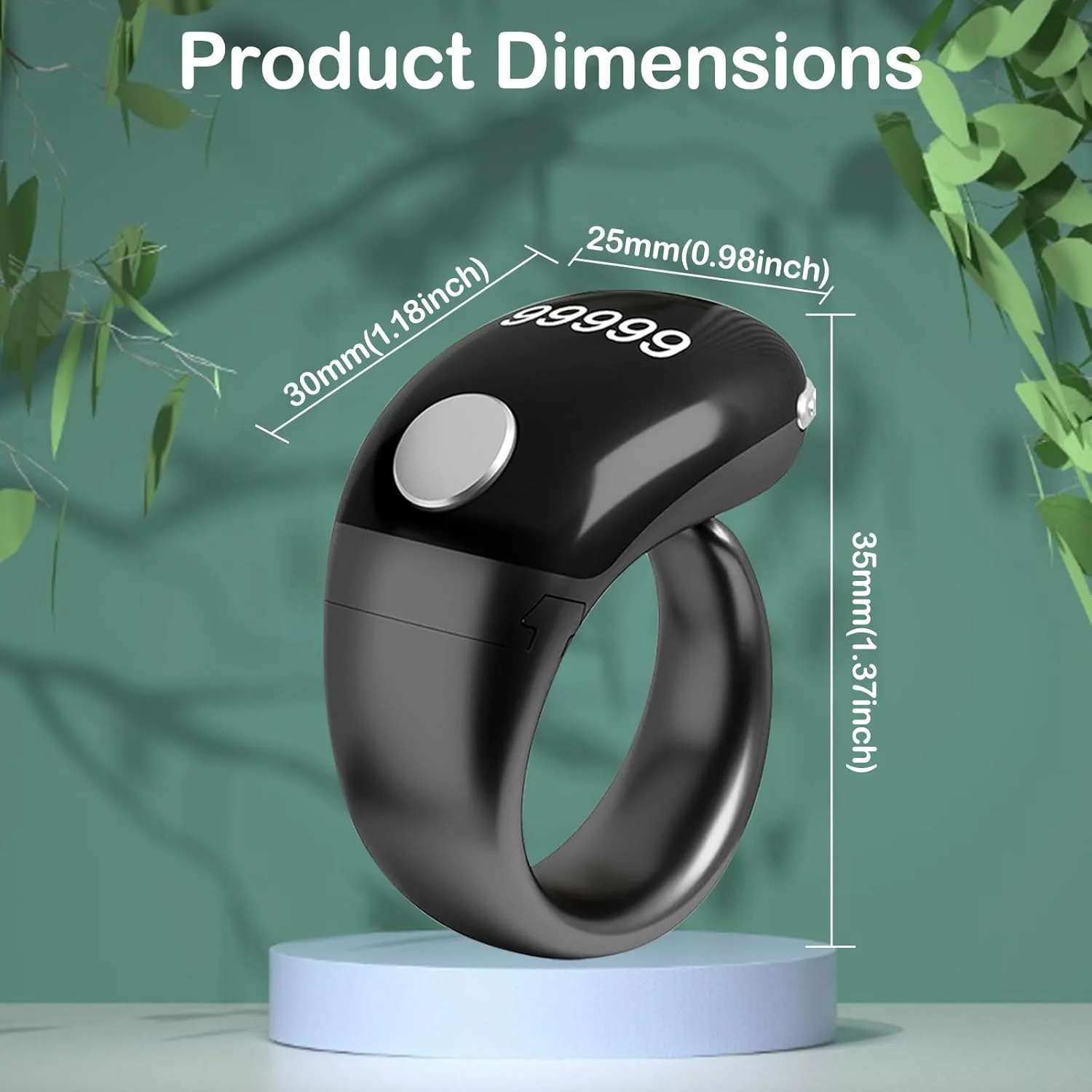 حلقه تسبیح هوشمند KEWAYO، انگشتر دیجیتال با سایز قابل تنظیم 18mm/20mm/22mm، حلقه شمارنده نمایشگر OLED، شمارنده انگشتی ضد آب برای یادآوری زمان نماز مسلمانان