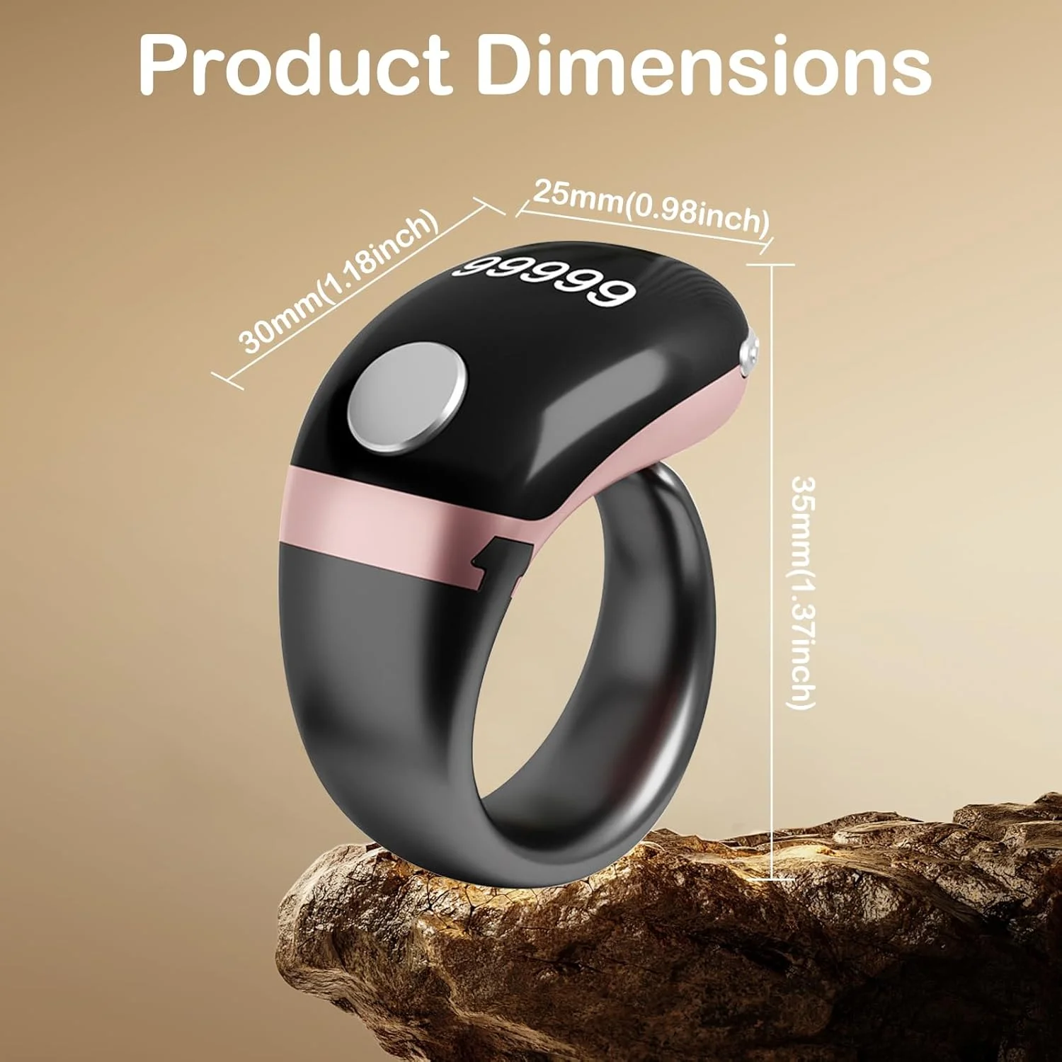 حلقه ذکر شمار هوشمند KEWAYO، سایز قابل تنظیم 18mm/20mm/22mm، شمارنده انگشتی دیجیتال، شارژ Type-C، حلقه شمار OLED