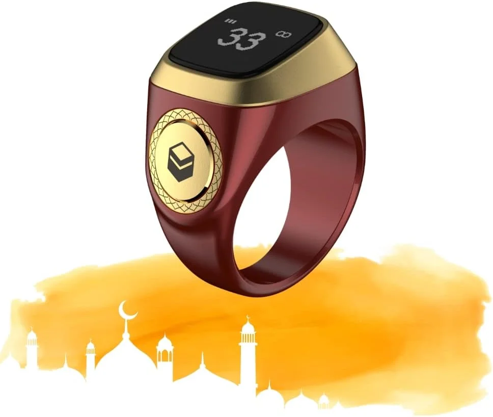 انگشتر هوشمند تسبیح شمار ذکر 1 لایت iQIBLA قهوه ای 18 میلی متر، E0118BR
