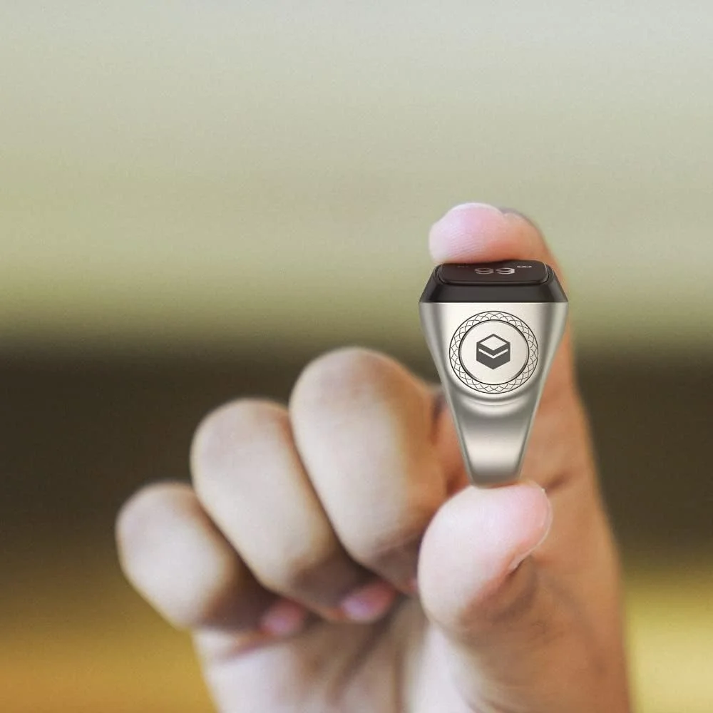 انگشتر تسبیح هوشمند ذِکر iQIBLA مدل آلومینیومی نقره ای سایز 18 میلی متر، M0218Sr