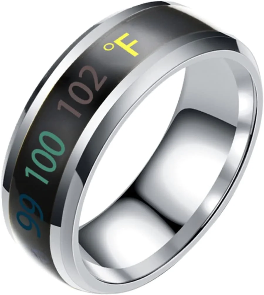 حلقه هوشمند نمایشگر دما، حلقه انگشتی شیک برای پایش دما، هدیه ای خاص برای زوج ها، طراحی ظریف و مد روز، استفاده راحت - یک عدد