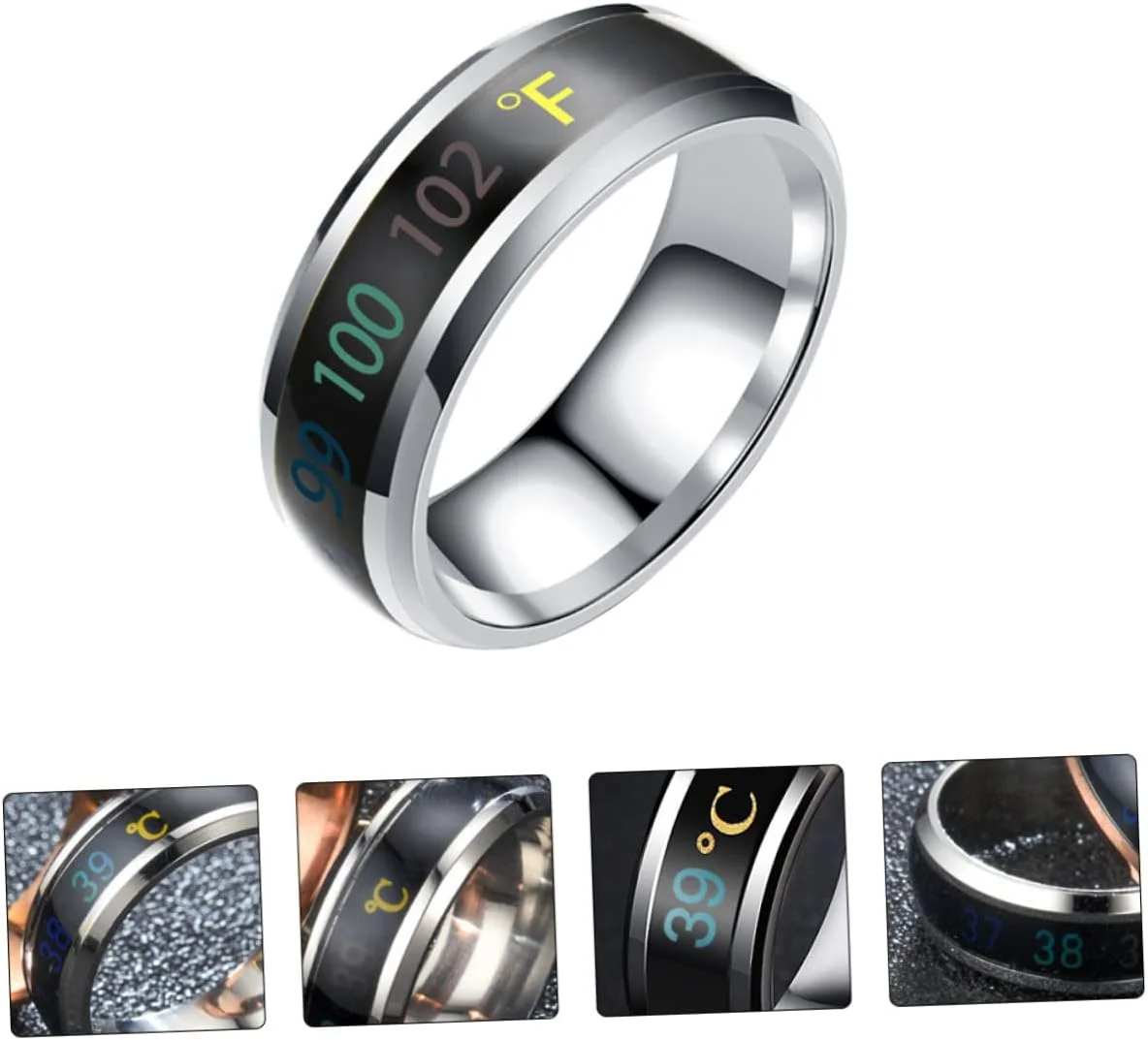 حلقه هوشمند نمایشگر دما، حلقه انگشتی شیک برای پایش دما، هدیه ای خاص برای زوج ها، طراحی ظریف و مد روز، استفاده راحت - یک عدد