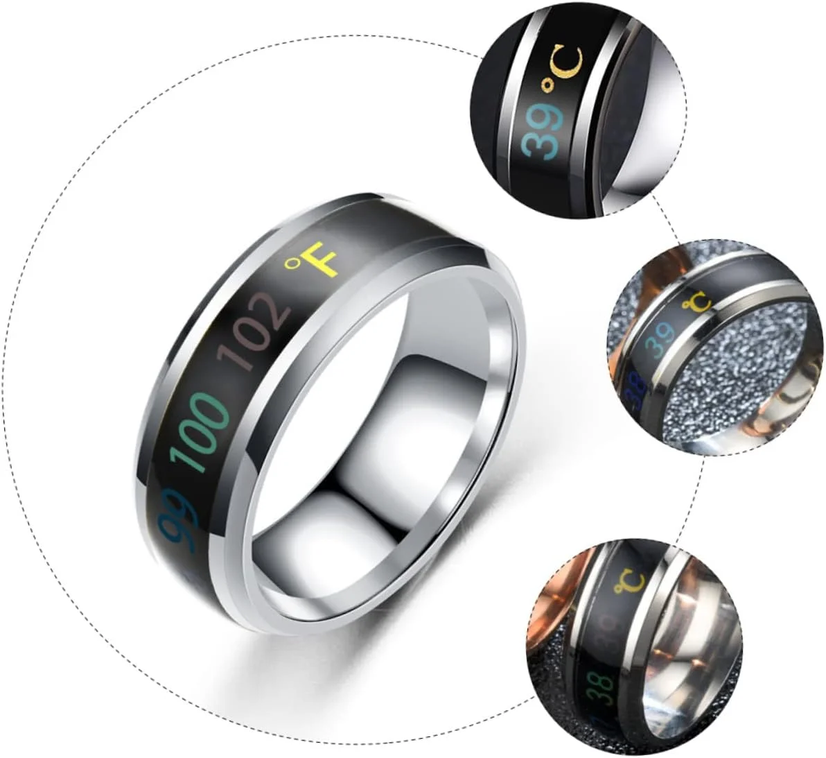 حلقه هوشمند نمایشگر دما، حلقه انگشتی شیک برای پایش دما، هدیه ای خاص برای زوج ها، طراحی ظریف و مد روز، استفاده راحت - یک عدد