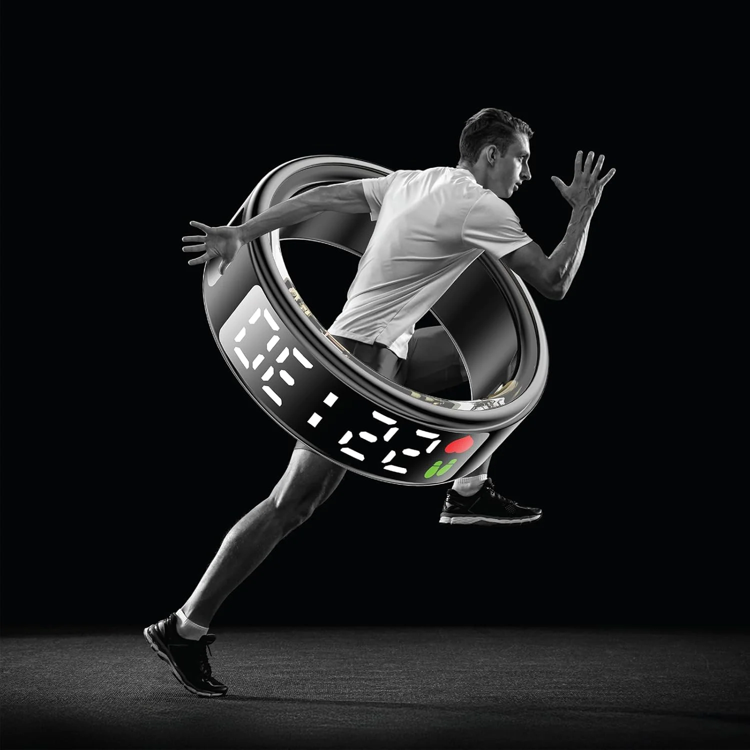 حلقه هوشمند پرو گرین لاین با نمایشگر دیجیتال، ضد آب، ردیابی خواب، پایش ضربان قلب، 128 حالت ورزشی، شارژ مغناطیسی، سازگار با iOS و Android - مشکی (سایز 11(20.6))