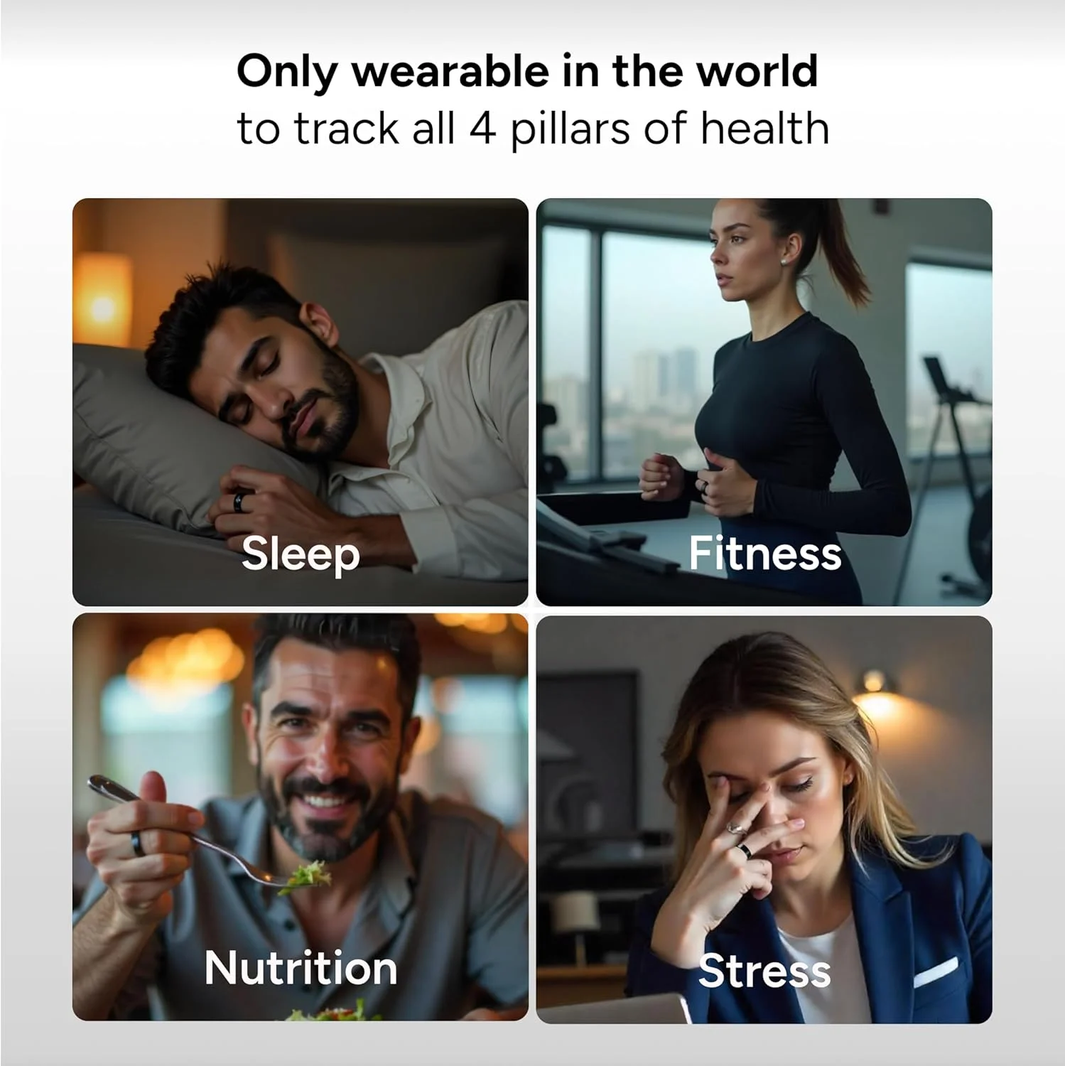 حلقه هوشمند گابیت | باتری با ماندگاری بیش از 7 روز | پایش خواب، تناسب اندام، تغذیه، استرس | ردیابی گام‌ها، حداکثر VO2، ریکاوری، شمارشگر کالری | ابتدا کیت سایزبندی را خریداری کنید | حلقه هوشمند برای آقایان و بانوان | تیتانیوم، نقره‌ای مات سایز 10