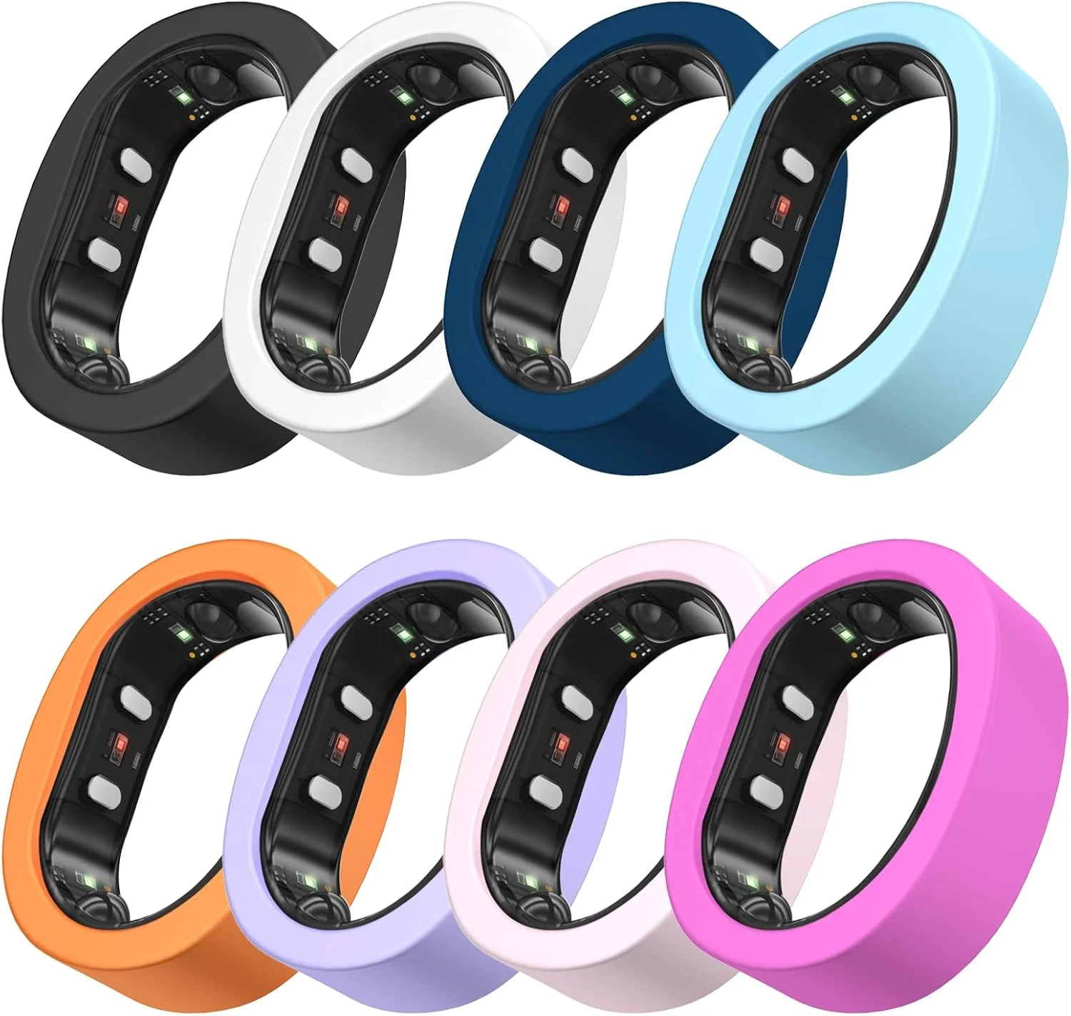 بسته 8 عددی روکش سیلیکونی برای Ringconn Gen 2/2 air، محافظ ضد خش و ضد ضربه الاستیک سازگار با Ringconn Gen 2/2 air، لوازم جانبی ورزشی مردانه و زنانه (S(6/7/8))