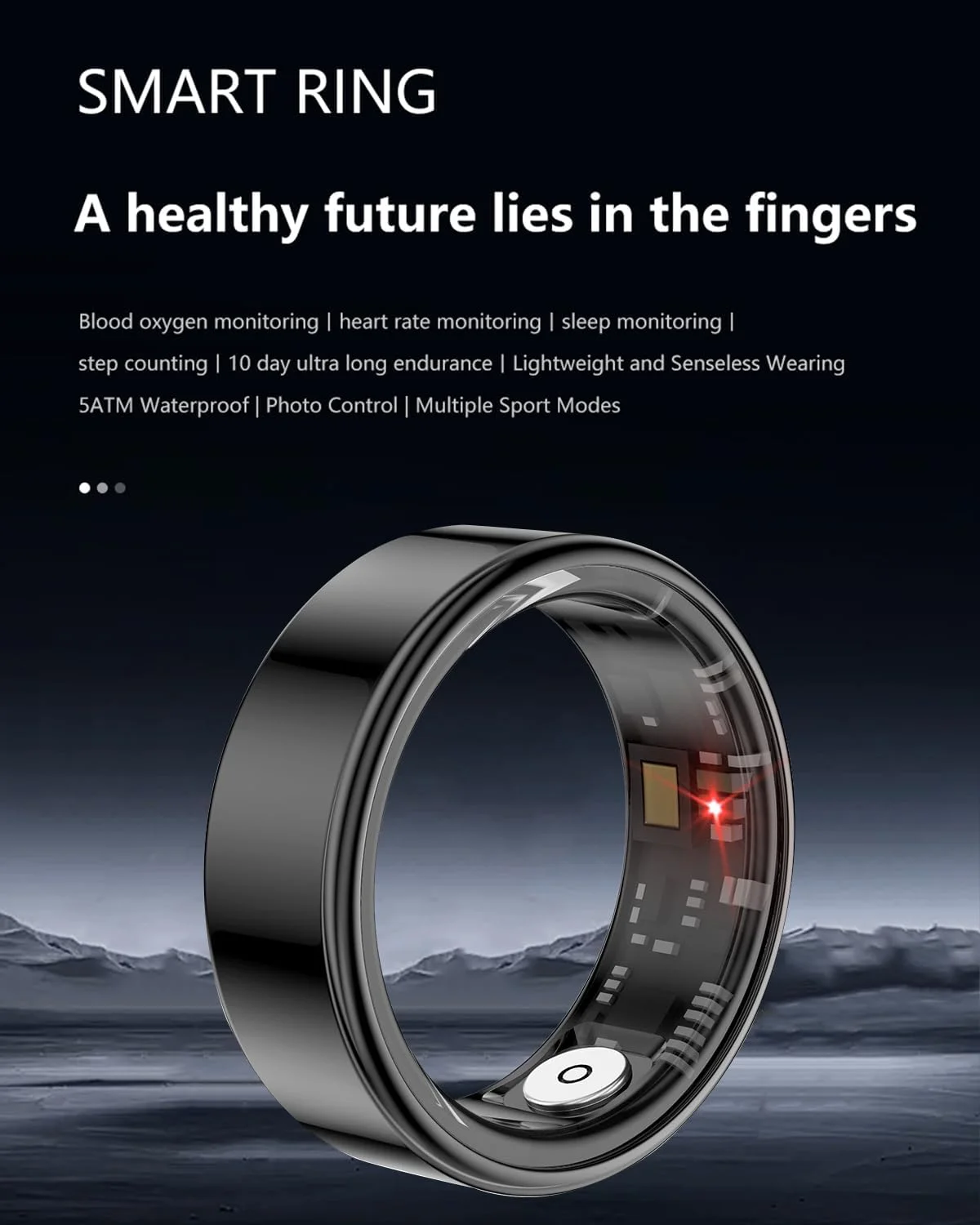 حلقه هوشمند ردیاب تناسب اندام با قابلیت سنجش ضربان قلب، اکسیژن خون و تجزیه و تحلیل خواب | ضد آب 5ATM | سازگار با iOS و Android | بدون نیاز به اشتراک