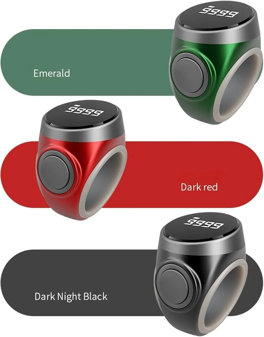 حلقه تسبیح شمار دیجیتال، شمارنده هوشمند ذکر مسلمان، ضد آب، 2 سایز قابل تنظیم 18-22 میلی متر (قرمز بادى)