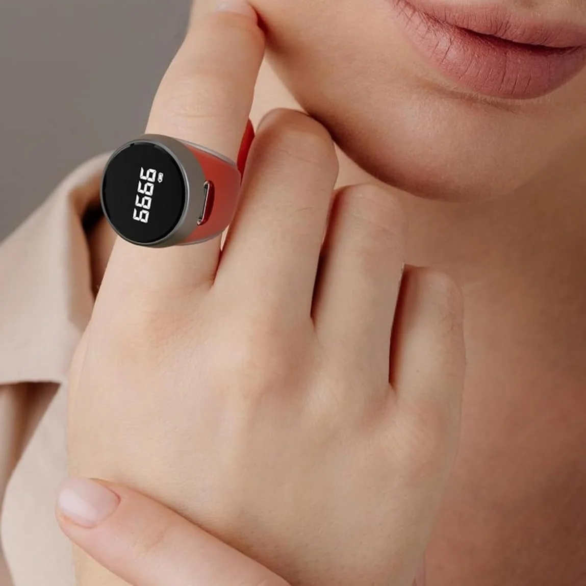 حلقه تسبیح شمار دیجیتال، شمارنده هوشمند ذکر مسلمان، ضد آب، 2 سایز قابل تنظیم 18-22 میلی متر (قرمز بادى)