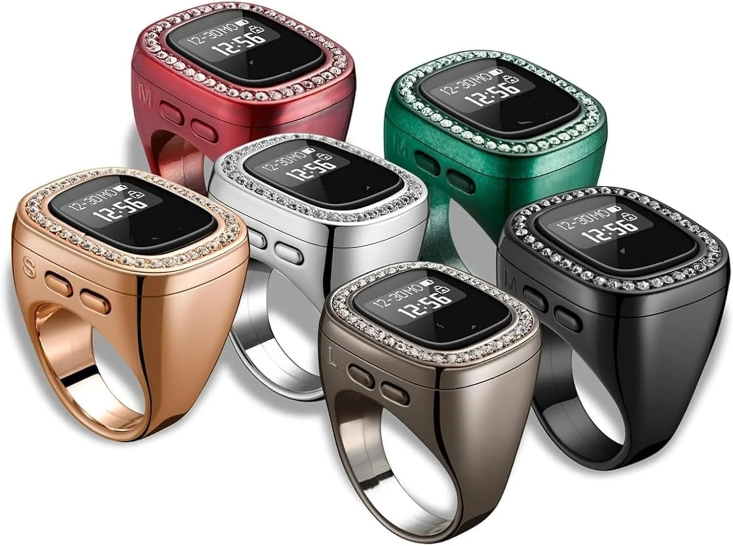 حلقه تسبیح شمارنده ذکر مدل S1/S2/S3 No.502 با نگین الماس، حلقه هوشمند دیجیتال ذکر با نمایشگر OLED، شمارنده انگشتی ضد آب قابل تنظیم 20 میلی متری، شمارنده تسبیح چند کاناله (مشکی، 20 میلی متر)