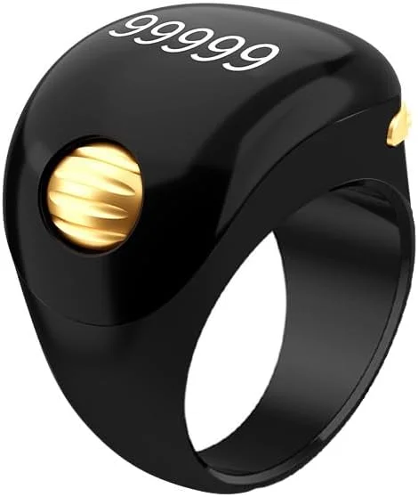 انگشتر تسبیح هوشمند مهره طلایی، شمارنده تسبیح، تسبیح الکترونیکی، انگشتر استغفار، هدیه عید فطر، عید قربان، رمضان برای مردان و زنان متدین، انگشتر ذکر TBSoon iqibla مشکی