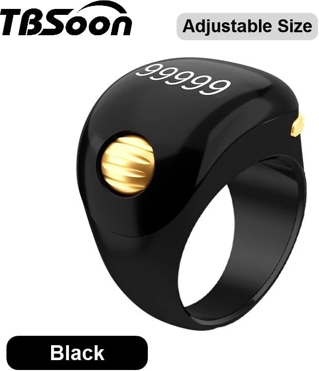 انگشتر تسبیح هوشمند مهره طلایی، شمارنده تسبیح، تسبیح الکترونیکی، انگشتر استغفار، هدیه عید فطر، عید قربان، رمضان برای مردان و زنان متدین، انگشتر ذکر TBSoon iqibla مشکی