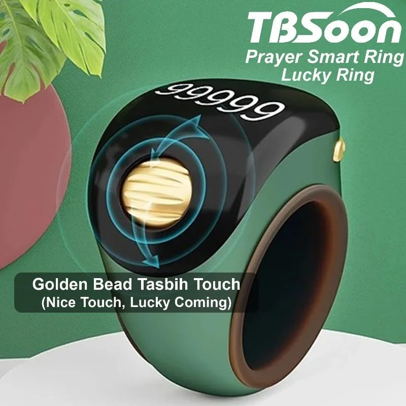 انگشتر تسبیح هوشمند مهره طلایی، شمارنده تسبیح، تسبیح الکترونیکی، انگشتر استغفار، هدیه عید فطر، عید قربان، رمضان برای مردان و زنان متدین، انگشتر ذکر TBSoon iqibla مشکی