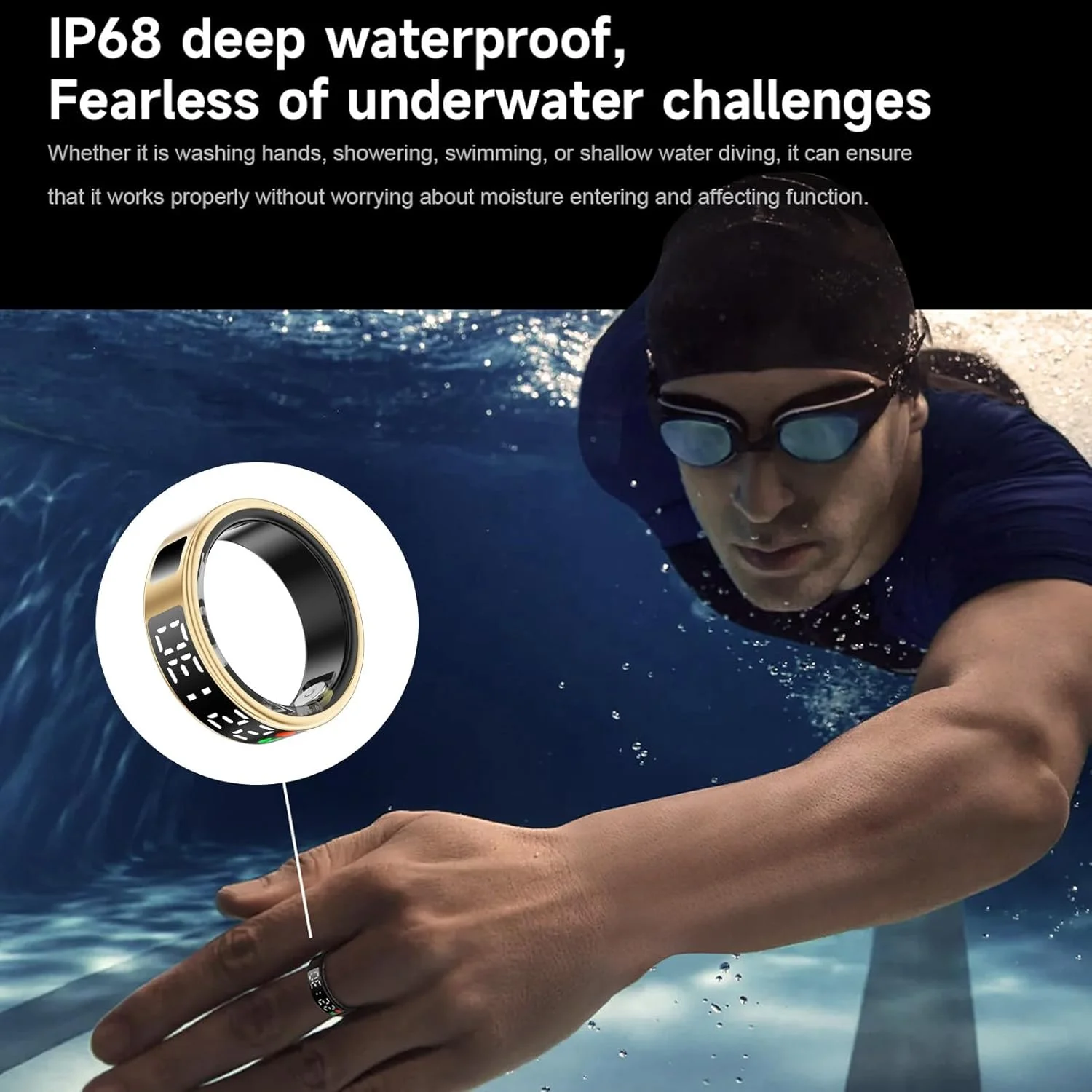 حلقه هوشمند Annadue برای زنان و مردان، حلقه ردیاب سلامت و تناسب اندام IP68 با حالت های ورزشی متنوع، جنس استیل ضد زنگ، کنترل حرکات هوشمند، پشتیبانی از اتصال APP (شماره 8)