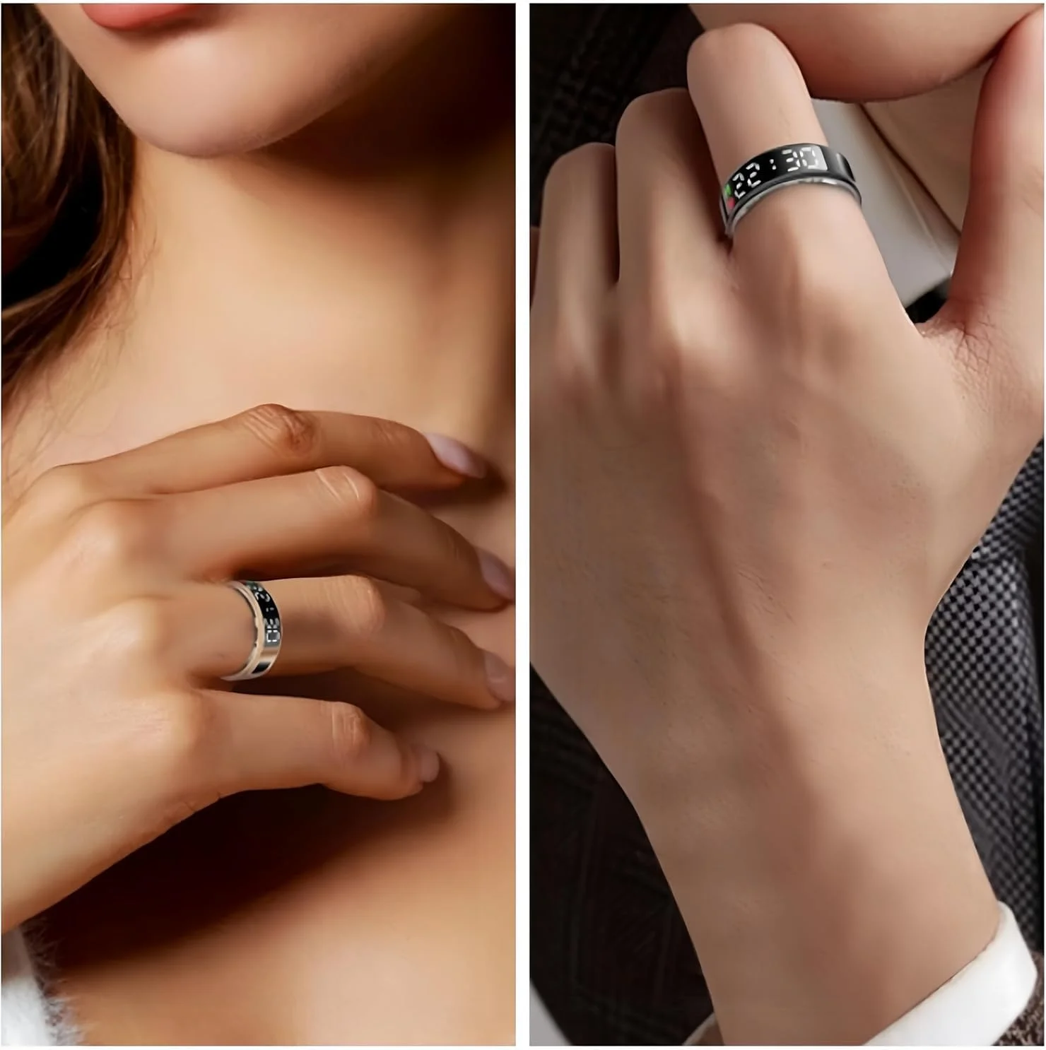 حلقه هوشمند ردیاب تناسب اندام Azonee برای آقایان و بانوان - حلقه سلامتی لمسی با نمایشگر LED، پایش خواب و گام، ضربان قلب، اکسیژن خون (Spo2)، عکاسی از راه دور، ردیاب فعالیت ضد آب