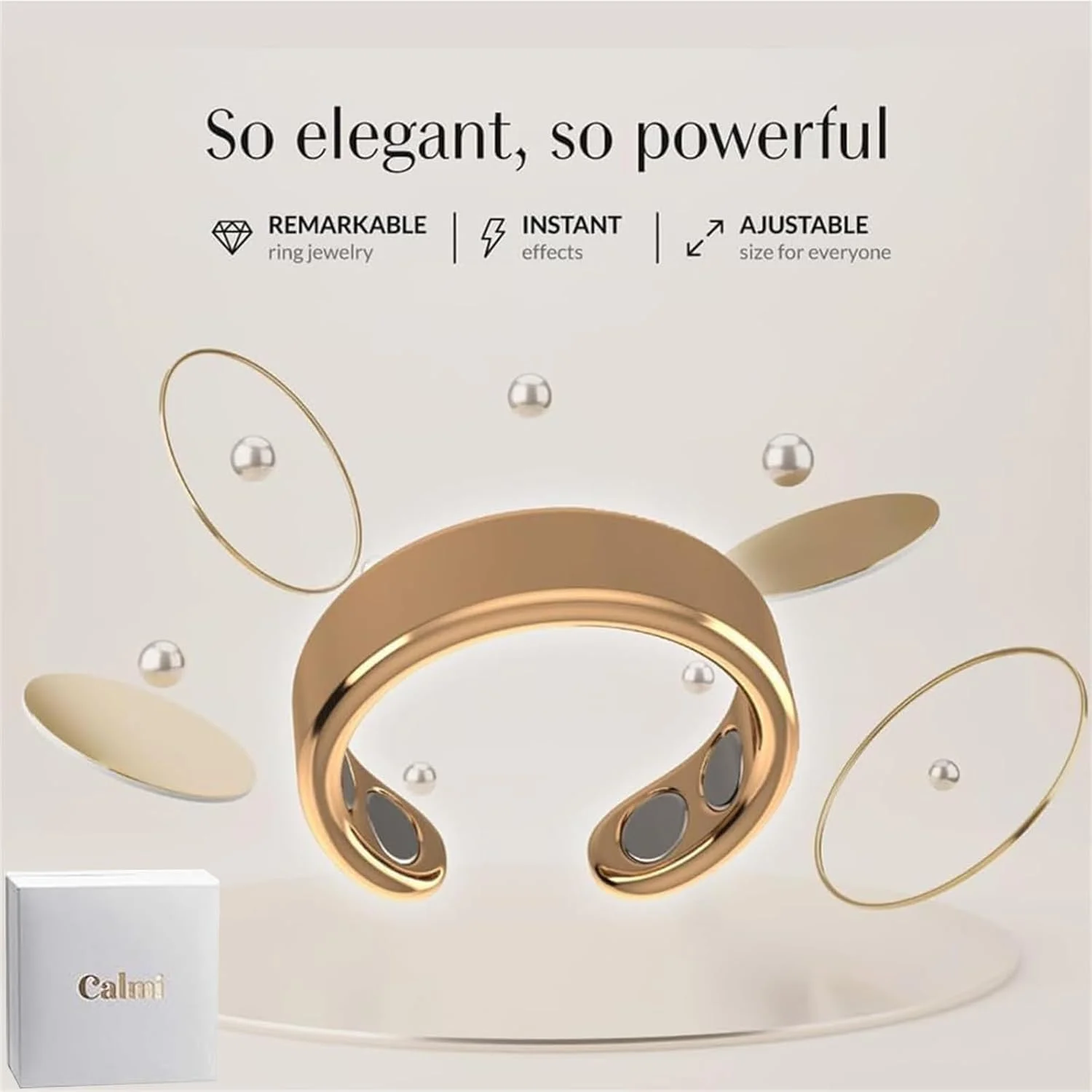 حلقه آرامش - حلقه هوشمند مغناطیسی اصلی و قابل تنظیم برای کاهش اضطراب، تعادل خواب، راه حل طبیعی، بسیار ظریف، بسیار قدرتمند، هدیه روز مادر (طلایی)