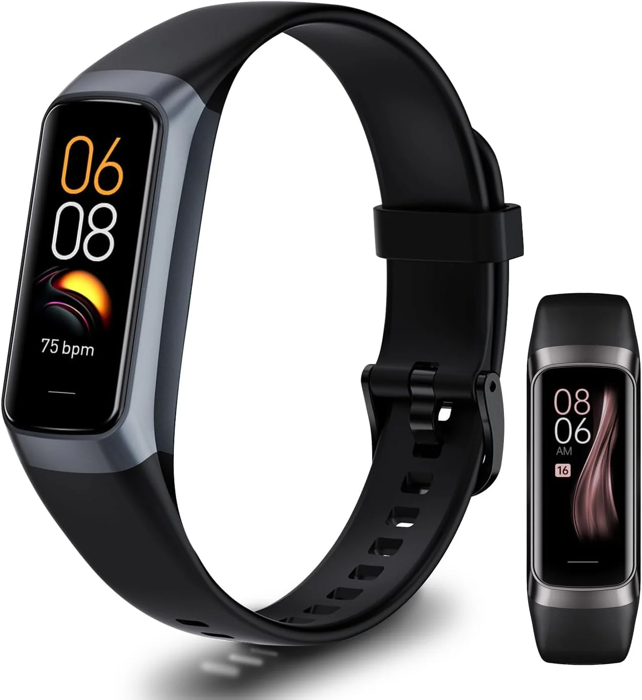 ردیاب تناسب اندام، مچ بند هوشمند ردیاب گام، صفحه نمایش رنگی لمسی 1.1 اینچی AMOLED، مچ بند ضد آب تناسب اندام با مانیتور اکسیژن خون/ضربان قلب/شمارنده گام/زنگ هشدار/تایمر/کالری/مانیتور خواب
