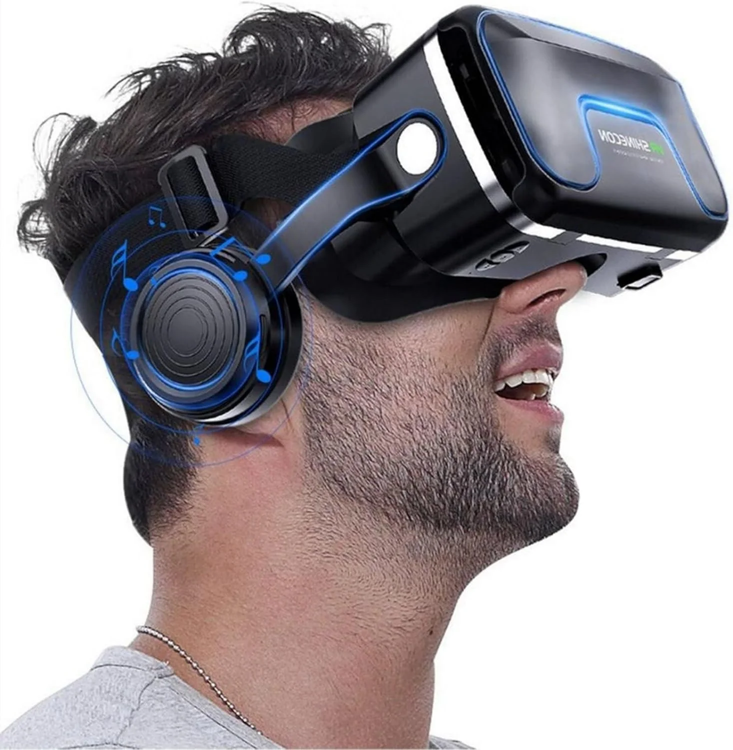 هدست واقعیت مجازی با هدفون، عینک واقعیت مجازی جهانی برای گوشی‌های هوشمند 5 تا 7.2 اینچی iOS، اندروید و ویندوز، مناسب برای تماشای فیلم‌های سه بعدی و بازی، مشکی (برای گوشی با جک هدفون لایتنینگ)