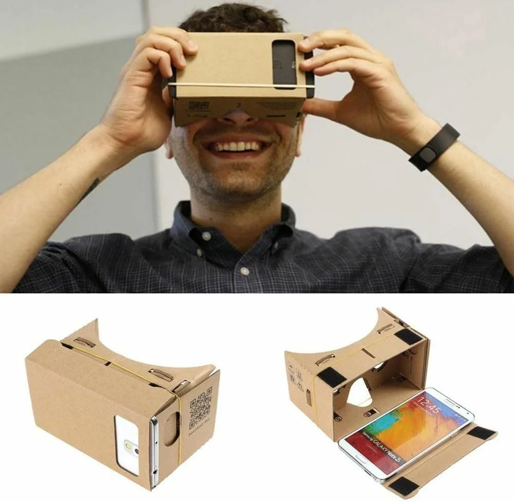 عینک واقعیت مجازی مقوایی POKKA، هدست های سه بعدی/VR، جعبه واقعیت مجازی DIY با لنزهای نوری شفاف و بند سر راحت برای همه تلفن های هوشمند 4-6 اینچی (ارتقاء VR1.0، 1 بسته)