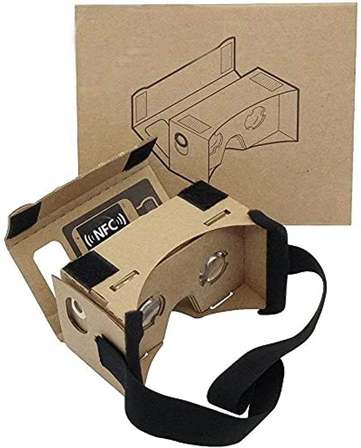 هدست واقعیت مجازی Ntech Google Cardboard، جعبه سه بعدی عینک واقعیت مجازی با لنزهای اپتیکال سه بعدی بزرگ و شفاف و بند سر راحت برای همه گوشی های هوشمند 3-6 اینچی (قهوه ای، 1 عدد)