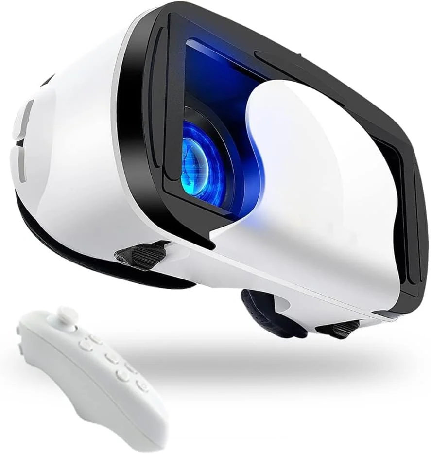 عینک واقعیت مجازی سه بعدی HD قابل تنظیم با کنترلر، محافظت از چشم در برابر نور آبی، هدست واقعیت مجازی سازگار با گوشی های هوشمند 5 تا 7 اینچی iOS و اندروید، ایده آل برای بازی و فیلم، طراحی سبک
