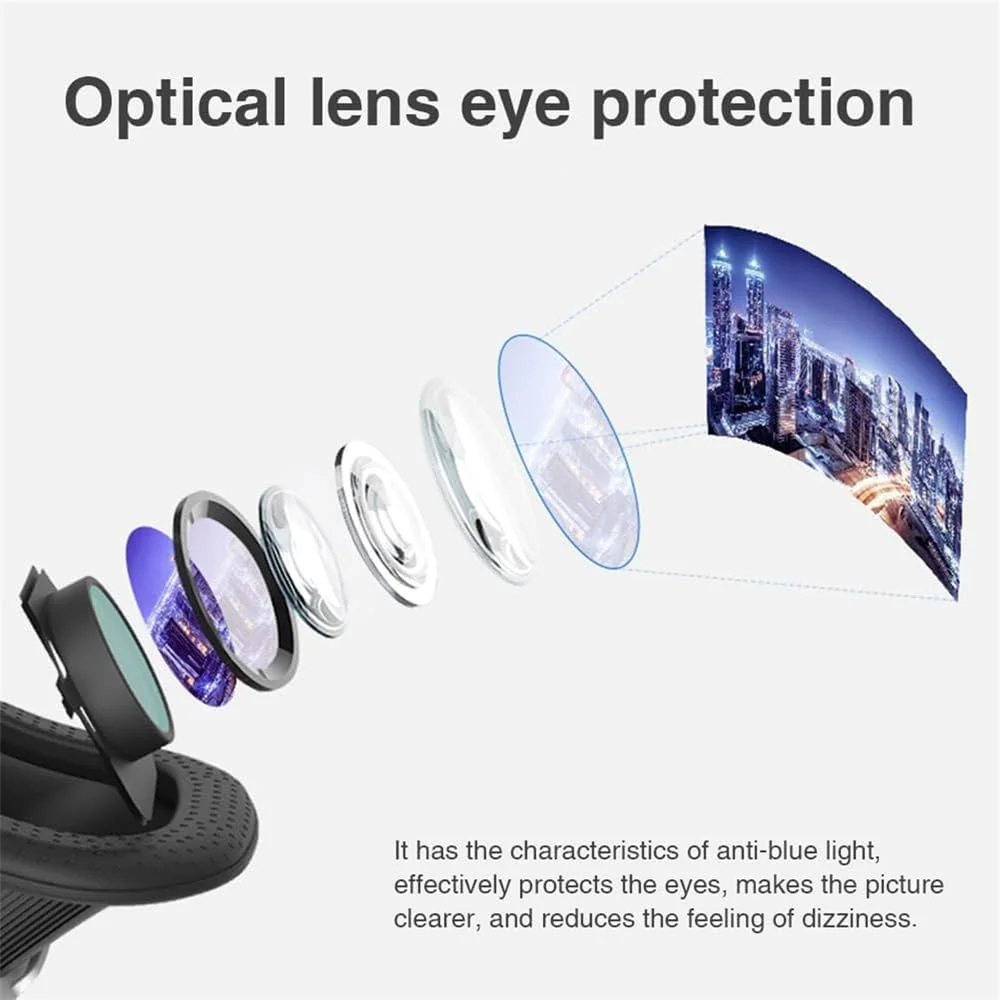 هدست واقعیت مجازی سازگار با آیفون و اندروید، عینک واقعیت مجازی سه بعدی، هدست واقعیت مجازی، پشتیبانی از صفحه نمایش بزرگ 360 درجه پانوراما ضد نور آبی، عینک برای فیلم، بازی عینک واقعیت مجازی (مشکی)