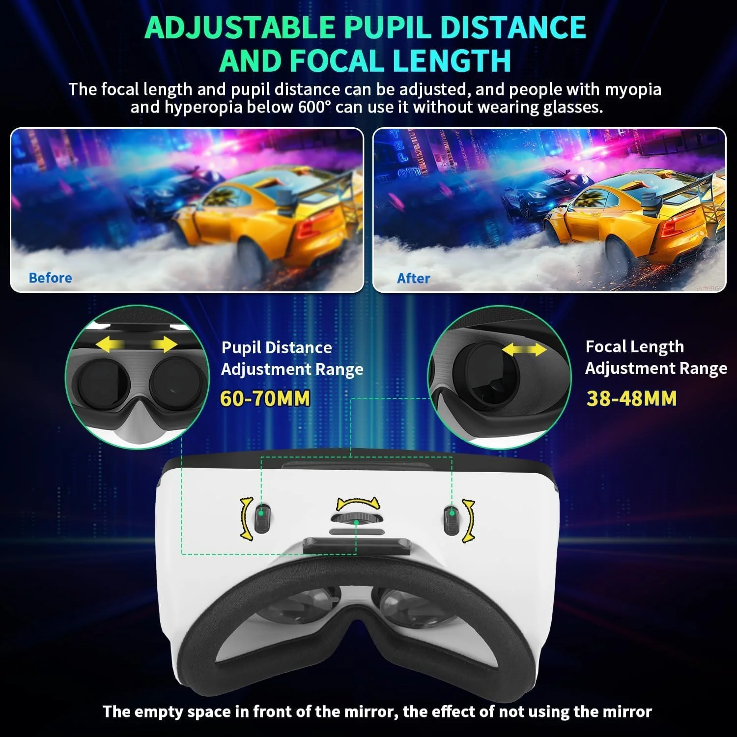 هدست واقعیت مجازی برای گوشی‌های هوشمند، زاویه دید فوق عریض 120 درجه، فوکوس و عرض چشم قابل تنظیم، لنز غیرکروی، دفع حرارت، سازگار با گوشی‌های هوشمند 4.5-6.5 اینچی