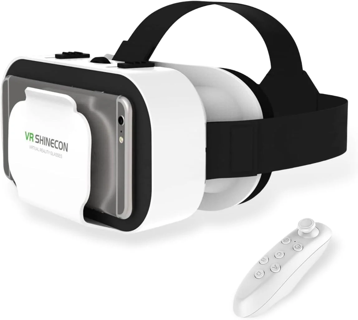 هدست واقعیت مجازی برای گوشی با کنترلر، عینک سه بعدی واقعیت مجازی قابل تنظیم، سازگار با گوشی های 4.7-6.5 اینچی آیفون و اندروید، مناسب برای فیلم و بازی (مشکی)