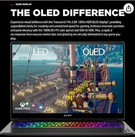 لپ تاپ گیمینگ HP OMEN Transcend 14 اینچ با نمایشگر 120 هرتز 2.8K OLED - پردازنده Intel Core Ultra 7-155H - کارت گرافیک NVIDIA GeForce RTX 4060 - نورپردازی RGB - درگاه Thunderbolt 4 - وای فای 6E - همراه با پد ماوس (ویندوز 11 پرو، 16 گیگابایت رم | 1 ترابایت PCIe SSD) لپ تاپ گیمینگ HP OMEN Transcend 14 اینچ با نمایشگر 120 هرتز 2.8K OLED - پردازنده Intel Core Ultra 7-155H - کارت گرافیک NVIDIA GeForce RTX 4060 - نورپردازی RGB - درگاه Thunderbolt 4 - وای فای 6E - همراه با پد ماوس (ویندوز 11 پرو، 16 گیگابایت رم | 1 ترابایت PCIe SSD)