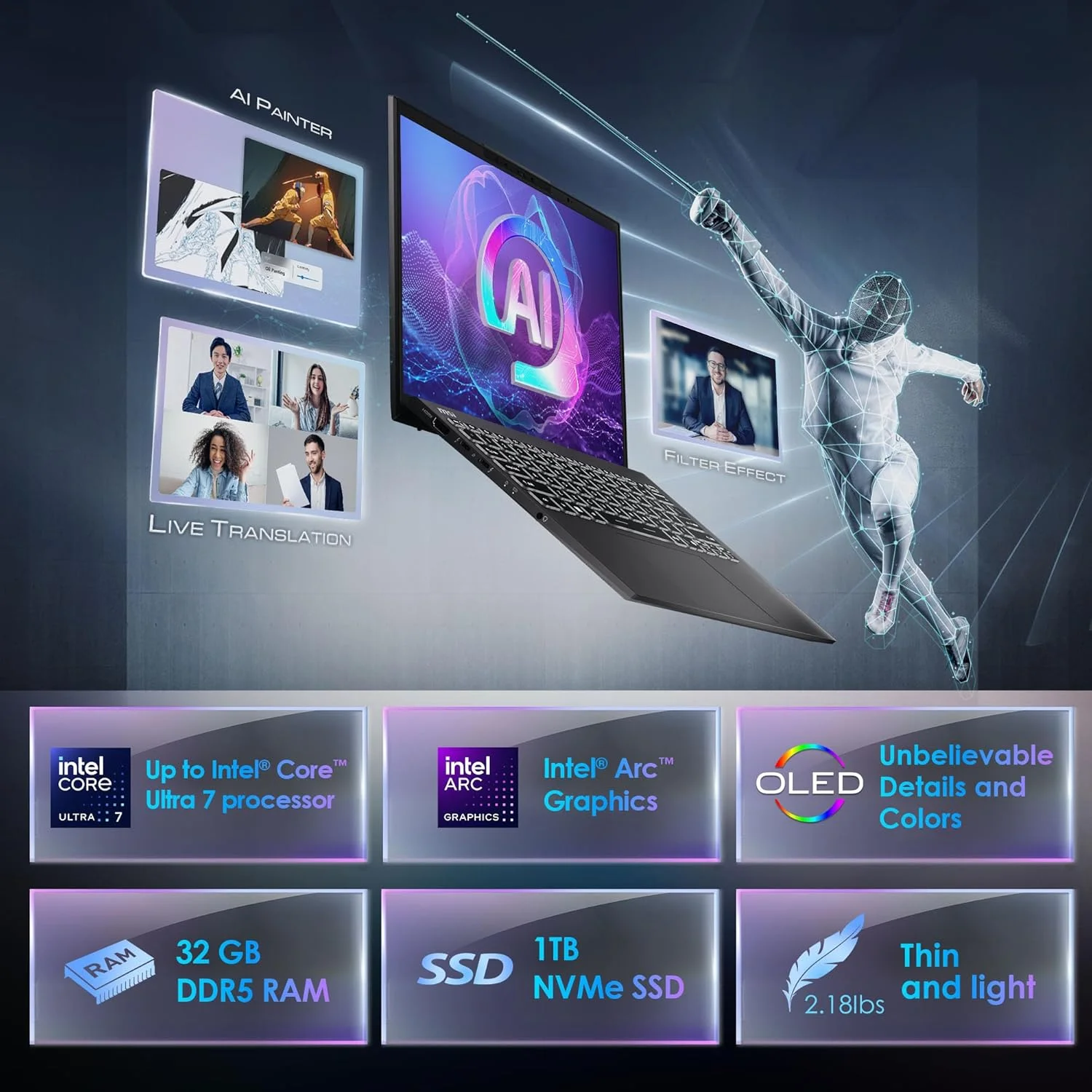 لپ تاپ تجاری MSI Prestige 13 AI+ Evo (2024) با صفحه نمایش 13.3 اینچی 2.8K OLED: پردازنده Intel Core Ultra 7-258V، کارت گرافیک Arc، حافظه رم 32 گیگابایتی LPDDR5x، حافظه اس اس دی 1 ترابایتی NVMe، پورت Thunderbolt 4، وای فای 7، و ویندوز 11 پرو: رنگ Stellar Gray مدل A2VMG-014US - تصویر 2