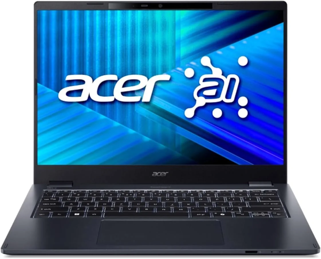 لپ تاپ تجاری Acer TravelMate P4 14، پردازنده Intel Core Ultra 5 225U vPro، رم 16 گیگابایتی DDR5، اس اس دی 512 گیگابایتی، نمایشگر 14 اینچی (35.6 سانتی متر)، WiFi، میکروفون، وب کم، ویندوز 11 پرو