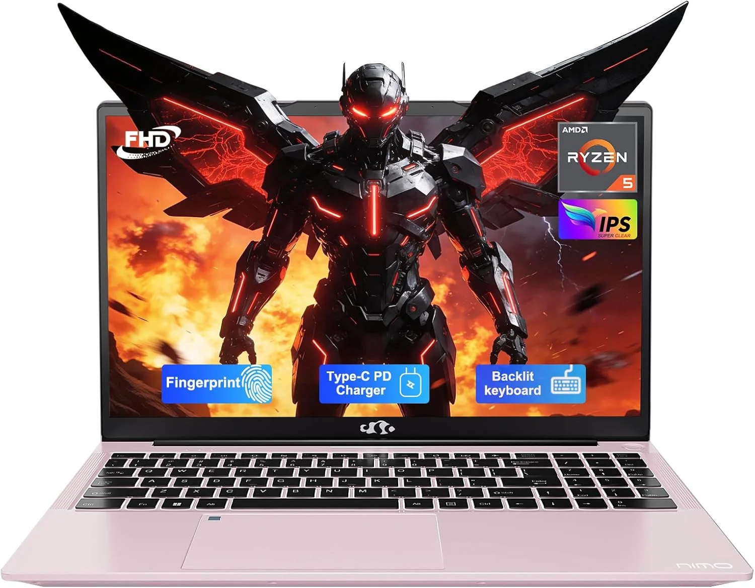 لپ تاپ 15.6 اینچی IPS FHD NIMO، رم 16 گیگابایتی SSD 512 گیگابایتی Ryzen 5 (بهتر از i5-1135G7، 4 هسته تا 3.7 گیگاهرتز) کامپیوتر دانشجویی با 65 وات Type-C، حسگر اثر انگشت، صفحه کلید با نور پس زمینه، BT5.2، برای استفاده خانگی