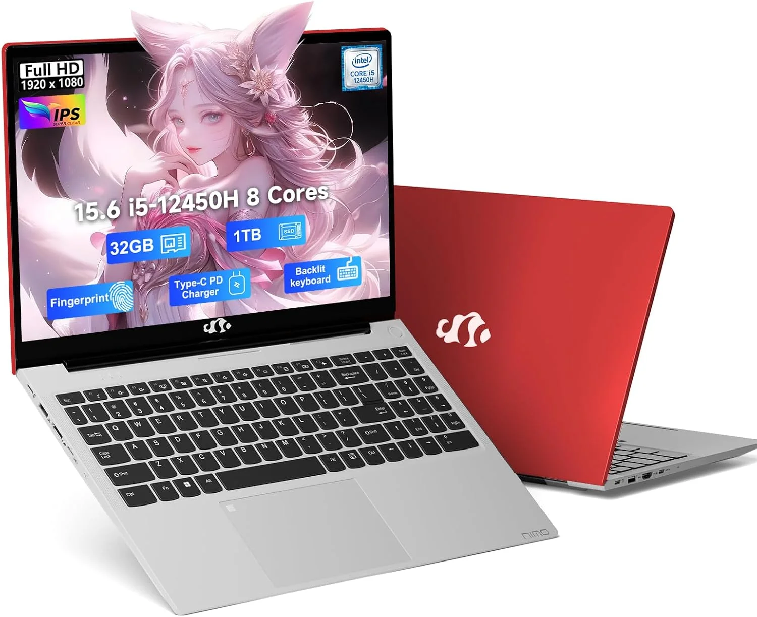 لپ تاپ تجاری 15.6 اینچی NIMO FHD IPS، پردازنده 8 هسته ای Intel i5-12450H، رم 32 گیگابایت، SSD 1 ترابایت (بهتر از i7-11800H، تا 4.4 گیگاهرتز)، کامپیوتر دانشجویی با شارژر 100 واتی Type-C، کیبورد با نور پس زمینه، WiFi-6، Numpad