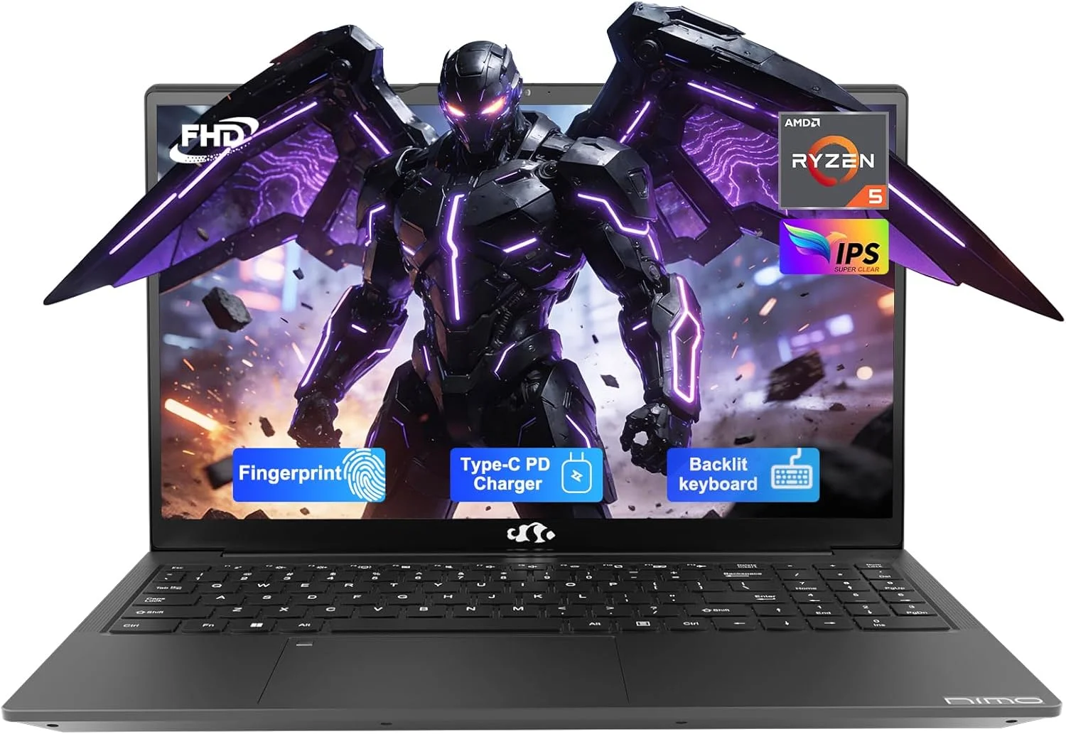 لپ تاپ 15.6 اینچی IPS FHD NIMO، رم 32 گیگابایتی، SSD 1 ترابایتی Ryzen 5 (بهتر از i5-1135G7، 4 هسته تا 3.7 گیگاهرتز) کامپیوتر دانشجویی با Type-C 65 واتی، حسگر اثر انگشت، کیبورد با نور پس زمینه، BT5.2، مناسب برای منزل