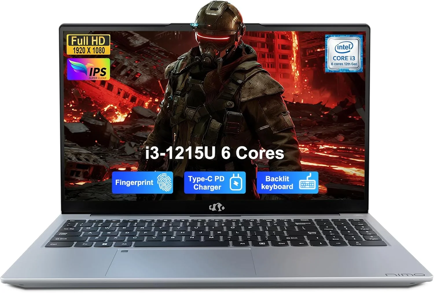 لپ تاپ دانشجویی 15.6 اینچی IPS FHD NIMO، Core i3-1215U، رم 32 گیگابایتی، SSD 1 ترابایتی (تا 4.4 گیگاهرتز)، کامپیوتر با صفحه کلید دارای نور پس زمینه Type C 65 و حسگر اثر انگشت، برای خانه و تجارت