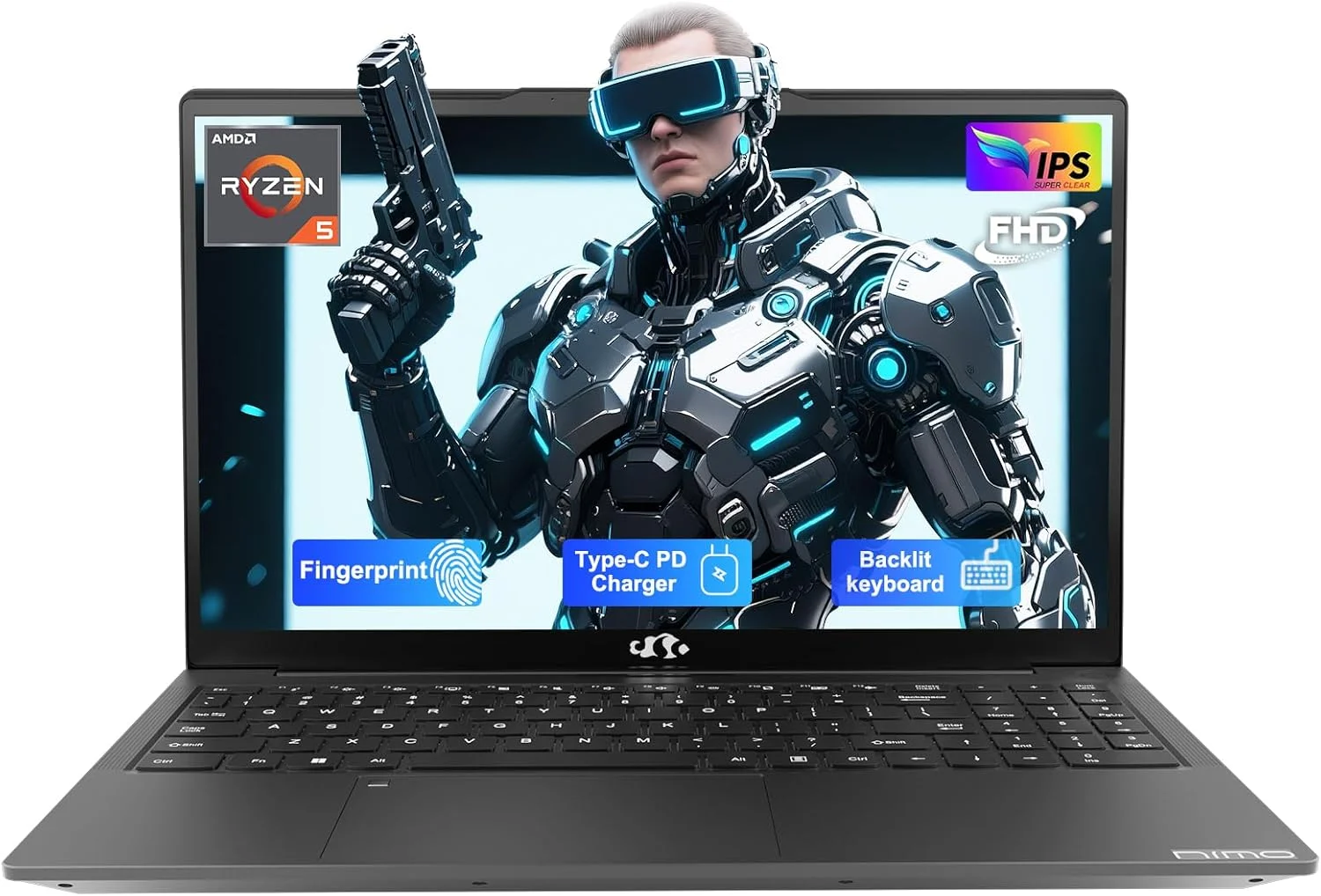 لپ تاپ 15.6 اینچی IPS FHD NIMO، رم 32 گیگابایت، SSD 1 ترابایت، Ryzen 5 (بهتر از i5-1135G7، 4 هسته تا 3.7 گیگاهرتز)، کامپیوتر دانشجویی با Type-C 65W، اثر انگشت، صفحه کلید با نور پس زمینه، BT5.2، برای خانه، 2 سال